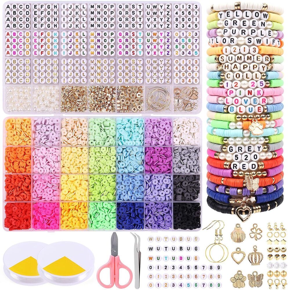 8223 7000 PCS Friendship Bracelet Kit with A-Z Letter Beads, 28 Colors Clay